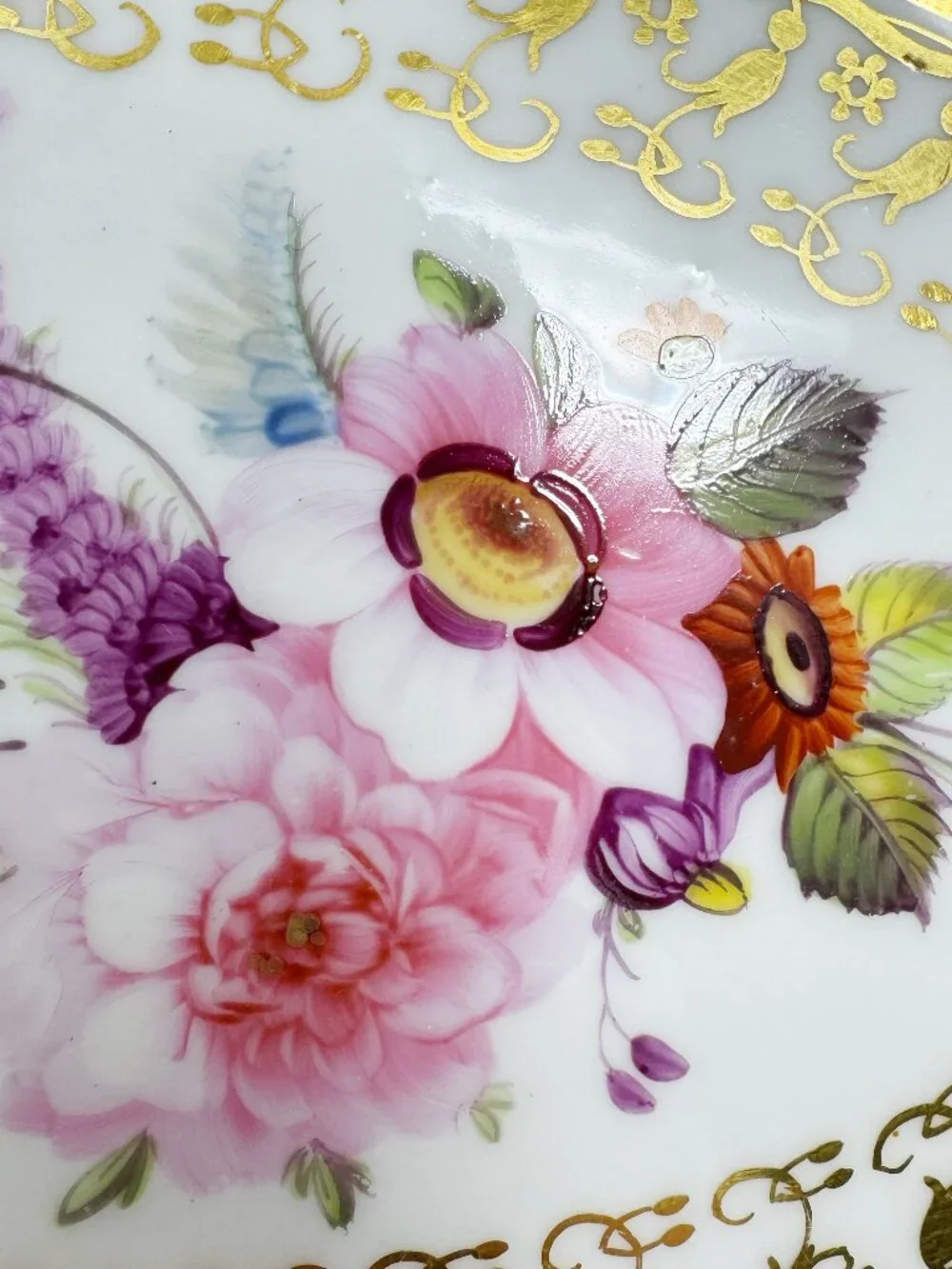 Antique Victorian Peach & Gold Porcelain Oval Serving Dish